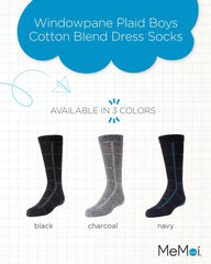 MeMoi Windowpane Plaid Boys Cotton Blend Dress Socks