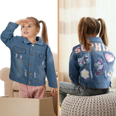 Custom Name Jackets For Kids Long Sleeve Toddler Jackets For Girls Personalized Jean Denim Jacket For Boys 1-8 Years Girl Boy Outerwear Clothes Birthday Christmas Gifts