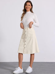 Allegra K Women's Denim Skirts Raw Hem Button Down Midi Jeans Skirt