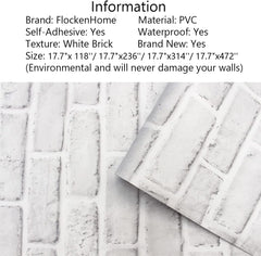 White Brick Wallpaper 17.7" x 118" Peel and Stick Wallpaper Faux Brick Paper Backsplash Stick and Peel Christmas Decor