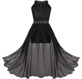 iiniim Kids Big Girls High-Neck Maxi Romper Dress Junior Bridesmaid Wedding Flower Dress Party Evening Long Gown