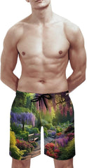 Men's Swim Trunks Beautiful Garden Beach Shorts Quick Dry Summer Bathing Suit Swimwear Beachwear with Pockets
