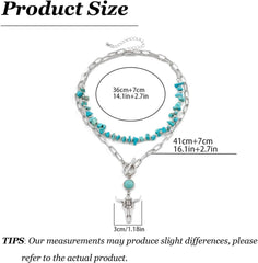 Layered Turquoise Cow Necklace Western Country Boho Jewelry for Women