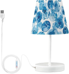 Blue Watercolor Retro Bedside Table Lamp for Bedroom Nightstand Lamp Small with Fabric Shade LED 3 Way Dimmable USB Ports for Living Room Desk