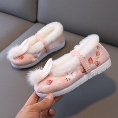 EnJoCho Wool Boots Girls Cloth Shoes for Toddler Gilrs Rubber Sole Warm Shoes Winter Snow Boots Embroidery Print Shoes