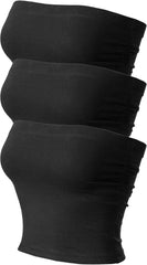 MixMatchy Women's 3 Pack Casual Summer Ruched Side Backless Double Layered Tube Top with Built in Shelf Bra