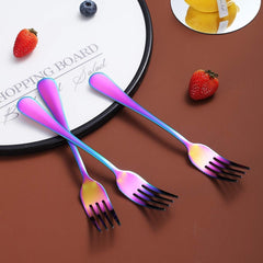 Rainbow Dinner Forks Set of 4, 7.9IN Stainless Steel Titanium Mutil-Color Plating Fork Set, Colorful Table Forks Set Sturdy And Dishwasher Safe