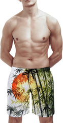 Men's Swim Trunks Trees Sun Beach Shorts Quick Dry Summer Bathing Suit Swimwear Beachwear with Pockets
