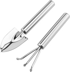 Garden Tool Set, 2psc Garden Shovel and Hand Rake Stainless Steel 3 Claw Tiller Heavy Duty Mini Tools for Succulent Plant, Weeding, Cultivating