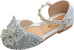 Girls' Sandals Single Infant Princess Crystal Kids Bowknot Dancing Pearl Shoes Shoes Shoes Girls Sandals Shoes Baby (Silver-b, 8.5 Toddler)