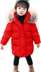 Toddler Girls Winter Outerwear Hooded Down Long Style Warm Coat 𝗪aterproof Hooded Puffer Jacket with (Red, 5-6 Years)