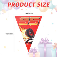 2pcs Race Car Happy Birthday Banner, Pre-Strung Racing Themed Party Garland Decorations, Checkered Triangle Flag Pennant Sign for Boys Kids Birthday Party Supplies