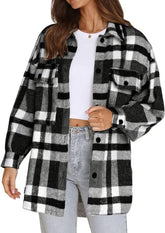 Beaully Women's Flannel Plaid Shacket 2025 Fall Outfits Long Sleeve Button Down Shirts Jacket Coats with Side Pockets