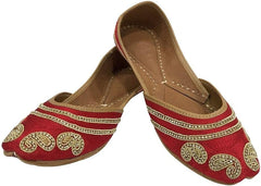 Red Jutti Flats for Women Punjabi Jootis Shoes Bohemian Flat Sandles Handmade Beaded Traditional Ballerina