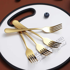 Generic Gold Dinner Forks Set of 4, 7.9IN Stainless Steel, Titanium Shiny Gold Plating, Sturdy and Dishwasher Safe