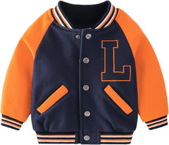 Volunboy Kids Baseball Jacket Varsity Letterman Coat Fall Winter Fleece Bomber Vintage Outerwear