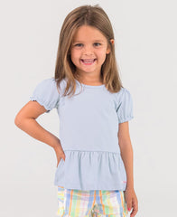 RuffleButts Windsurfer Blue Puff Sleeve Knit Peplum Top - 2T