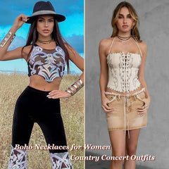 Boho Western Suede Choker Necklace for Women Long Wrap Jewelry for Country Concerts Nashville Outfits