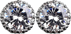 Women Synthetic Diamond Earrings, 18K White Gold Plated Round Square Cubic Zirconia Hypoallergenic Studs Earrings (Be King)