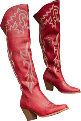 Over the Knee Cowgirl Boots for Women Pointed Toe Embroidered Western Boots with Side Zipper Chunky Long Cowboy Plus Size Rave Cute Kawaii Goth Emo Grunge Comfy Casual Non Slip Walking Shoes
