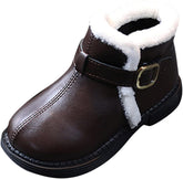 Boys Girls Winter Ankle Boots 𝐖aterproof Autumn Flat Bottom Buckle Non Slip Short Plush Slip on Shoes Outwear