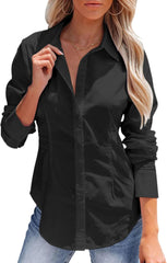 siliteelon Women's Button Down Shirts Long Sleeve Dress Shirts Wrinkle Free Collared Work Office Solid Blouses Corset Tops