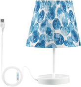 Blue Watercolor Retro Bedside Table Lamp for Bedroom Nightstand Lamp Small with Fabric Shade LED 3 Way Dimmable USB Ports for Living Room Desk