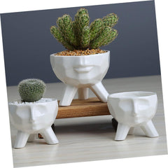 BESPORTBLE Creative Half Face Ceramic Pot Large White Planter Three Feet for Desktop Decoration and Plant Display for Ornamentation
