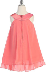 Double Layer Chiffon Big Girls’ Flower Girls Dresses Lovely Wedding Coral