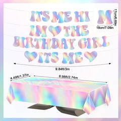 Its Me Hi Im The Birthday Girl Banner, Length 9.84Ft Personalized Birthday Party Banners Girls Glitter Music Theme Happy Birthday Banner with Table Cover for Birthday Party Supplies