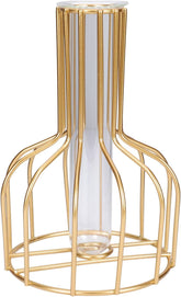 1Set Nordic Style Golden Iron Art Hydroponic Planter with Glass Tube Elegant Flower Holder for Desktop Decor for Air Plants Flowers and Hydroponics