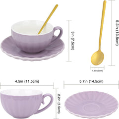 Purple Ceramic Coffee & Tea Cup Set with Saucer & Spoon - Elegant Home, Cafe & Restaurant Tableware for Daily Use