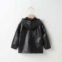 Boy's Faux Leather Jacket Windproof Warm Winter Coat Kids Outerwear Water-proof PU Motorcycle Jacket