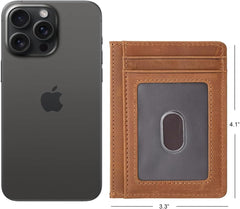 Front Pocket Minimalist Leather Slim Wallet RFID Blocking Medium Size Minimalist Wallet (brown)