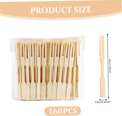 160Pcs Appetizer Forks, 3.5 Inch Small Bamboo Fruit Picks, Eco-Friendly & Disposable Forks for Desserts, Sandwiches, Burgers, Salads, Buffets, Vegetables Fruit Picks