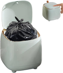 Small Trash Can with Lid, 6 Inch Press-Type Plastic Mini Trash Can with Handle, Waste Basket for Kitchen, Bathroom, Office, Desk, CarTrash