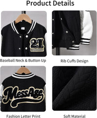 HIHA Boys Baseball Jackets Kids Varsity School Jacket Letterman Outerwear Fall Winter Coat
