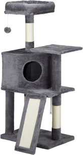 47 inch Cat Tree Cat Tower for Indoor Cats, Cat House with Padded Platform Bed, Toy Ball, Large Cozy Condo, Scratch Board and Sisal Scratching Posts, Dark Grey