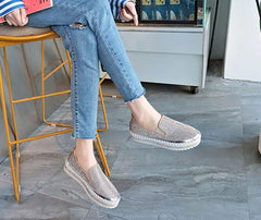 HINDOLA Women's Sparkly Fashion Sneakers Rhinestone Slip on Flatform Loafers Low Top Bling Casual Walking Shoes