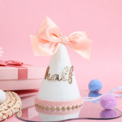 Half Birthday Hat, Bow Glitter Pink Princess Cone Crown, Boho Sweet Party Hat with Bow, 6 Months Birthday Small Decoration, Cake Parties Photo Props, Pink Party Supplies