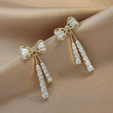 1 Pair Gold Bow Earrings for Women, Delicate Bow and Tassel Design, Elegant Drop Earrings for Weddings and Formal Events, Fashion Jewelry with Rhinestone(Gold)