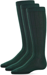 MeMoi 3 Pack Ribbed Boys Crew Socks, Cotton Blend Boys Dress Socks, Comfortable Crew Height Design - Sizes 6-14