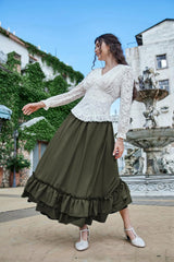 Scarlet Darkness Victorian Maxi Skirt for Women Renaissance Long Double-Layer Ruffle Skirt