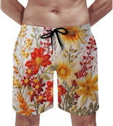 Men's Swim Trunks Embroidery Style Beach Shorts Quick Dry Summer Bathing Suit Swimwear Beachwear with Pockets
