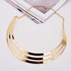 Ethnic Chunky Gold Tribal Collar Necklace Statement Wide Metal Jewelry for Women