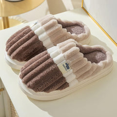 Slip On Open Couples Furry Men Keep Plush Warm Winter Slippers Toe Flat Home Shoes Men's Slipper Men's Slippers Coffee