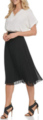 DKNY Women's Pull on Pleated Everyday Midi Skirt
