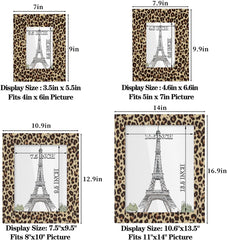 Picture Frames 4x6 for Wall Decor, Animal Leopard Print Brown Picture Frame with Stand Hanging Wood Photo Frame Collage for Table Top