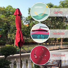 6/8 Ribs Patio Umbrella Replacement Canopy 6.5ft 7.5ft 9ft 10ft Market Umbrella Top fit Outdoor Umbrella Canopy Beach Cantilever Umbrella (Color : Burgundy, Size : 8Ribs-230cm/7.5FT)