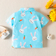 Boys Thermal Shirts Toddler Boys Girls Short Sleeve Easter Cartoon Rabbit Printed Kids Tops T Shirt (Blue, 3-4 Years)